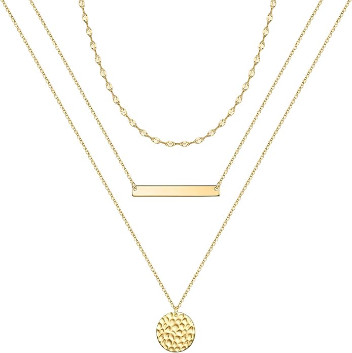 Turandoss Gold Layered Necklaces for Women - 14K Gold Plated Handmade Multilayer Bar Pearls Coin Disc Moon Butterfly Medallion Adjustable Dainty Layered Choker Necklaces for Women Jewelry