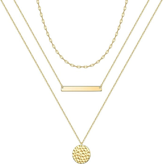Turandoss Gold Layered Necklaces for Women - 14K Gold Plated Handmade Multilayer Bar Pearls Coin Disc Moon Butterfly Medallion Adjustable Dainty Layered Choker Necklaces for Women Jewelry