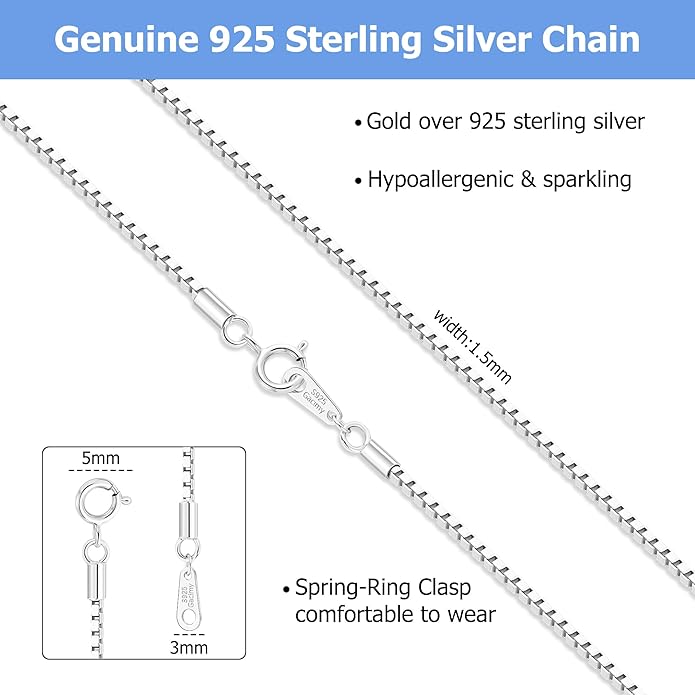 Gacimy 925 Sterling Silver Box Chain Necklace for Women, 0.8MM 1.0MM 1.2MM 1.5MM 1.7MM 2.0MM Width