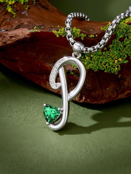 Christmas Gifts for Women Alphabet A to Z Initial Birthstone Pendant Necklaces for Women - 18k White Gold Plated Personalized Name Jewelry Valentine Mothers Day Birthday Gifts for Women Her Girlfriend