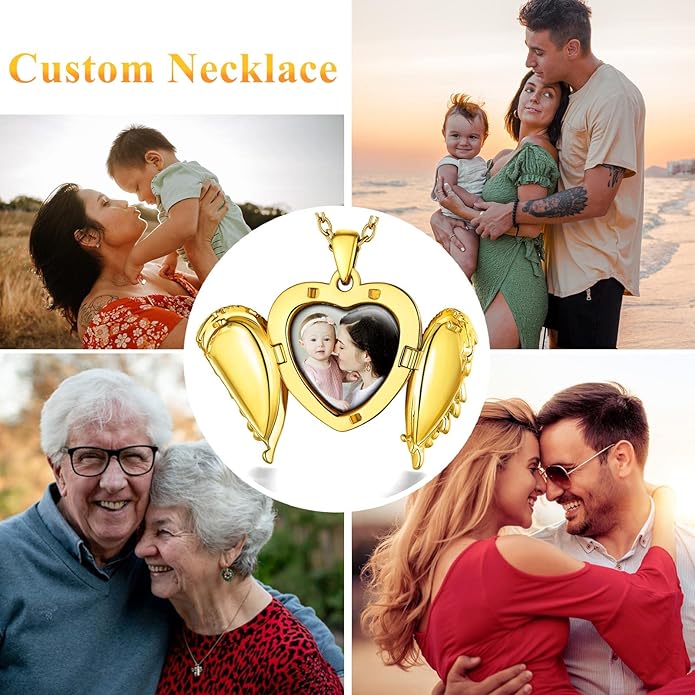 Supcare Locket Necklace That Holds Pictures-Engraved Photo Pendant Custom Jewellery Gifts for Men Women (with Jewellery Gift Box)