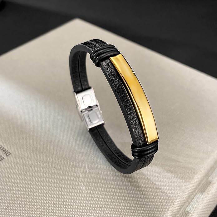 Italian Handmade Genuine Leather Bracelets for Men Stainless Steel Clip, Men's Casual Genuine Multi-layer Cuff Bracelet, Bracelet Gift for Real Men
