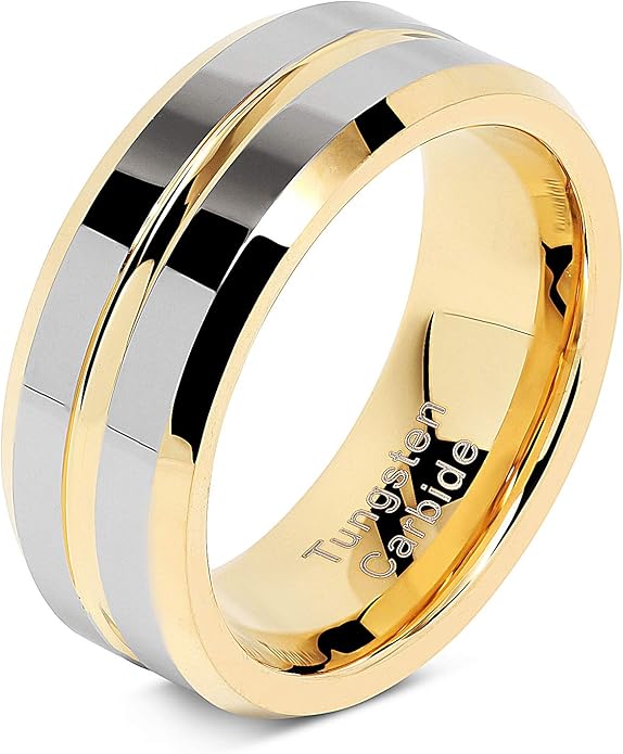 100S JEWELRY Custom Tungsten Rings for Men's Wedding Bands Gold Silver Two Tone Grooved Center Line Size 6-16