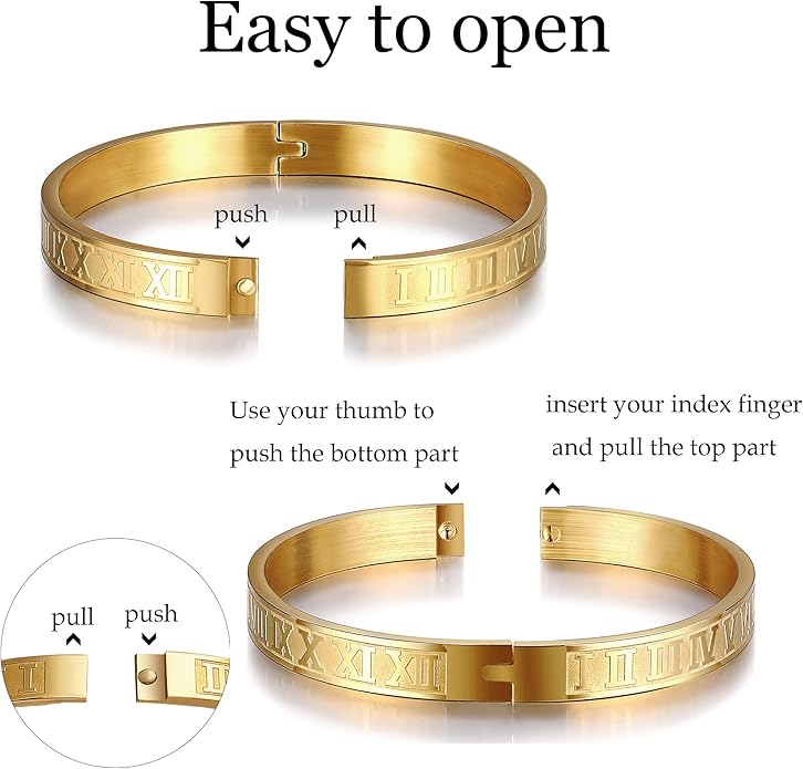 WFYOU 3PCS Stainless Steel Bracelets for Men Gold Roman Numeral Bangle Bracelet Twisted Cable Bracelet Adjustable Cuff Bracelet Mens Luxury Jewelry Bracelets Gifts