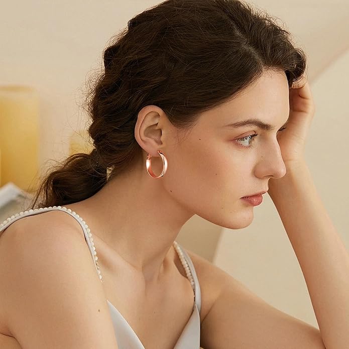 Gacimy 14K Gold Plated Hoop Earrings for Women, 14k Real Gold Plated with 925 Sterling Silver Post, Hypoallergenic Lightweight Thick Hoops Earrings for Women Trendy