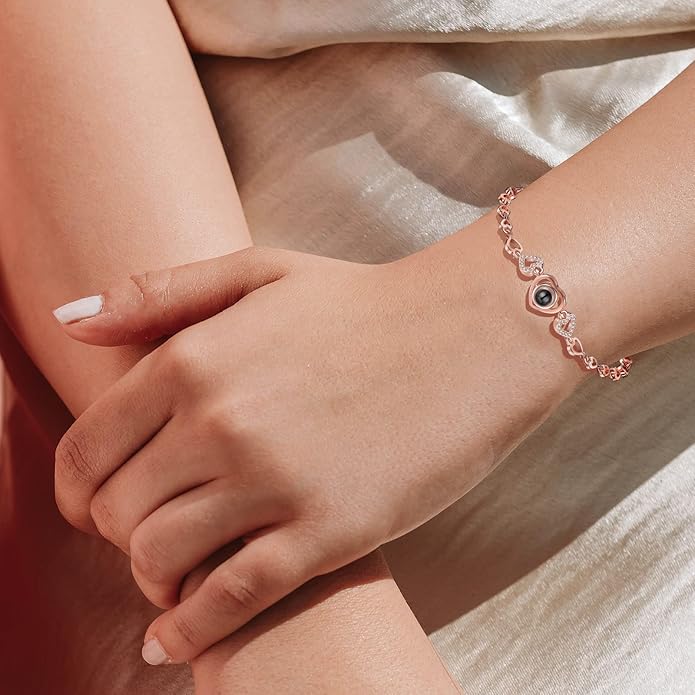 ROSI Personalized Bracelets with Picture Inside, Custom Projection Bracelets with Photos, Picture Bracelet Personalized Photo Gifts, Memorial Gifts for Women Mom Family Couple Girl