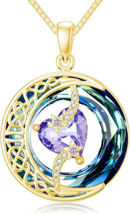 TOUPOP Christmas Gifts Birthstone Necklace 925 Sterling Silver Moon and Star Pendant with Blue Crystal Celtic Moon Jewelry Birthday Gifts for Women Mom Wife Her Daughter