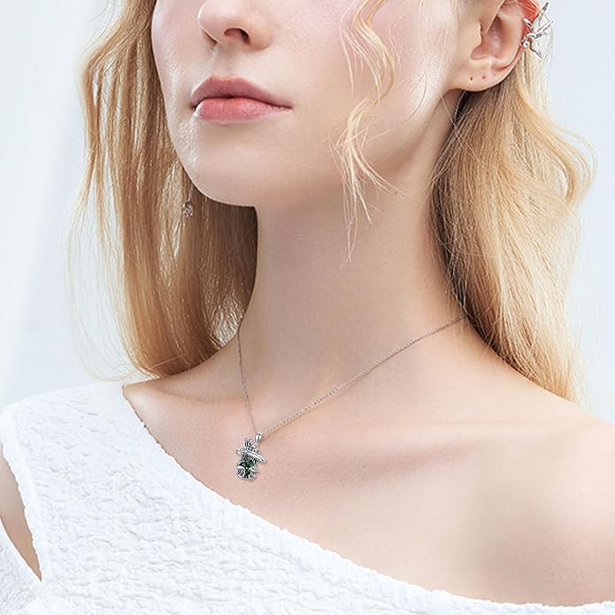 YAFEINI Mushroom Necklace Moonstone/Moss Agate/Malachite/Labradorite/Turquoise/Amber/Larimar/Black Onyx/Lapis Lazuli/Peridot/Opal Sterling Silver Mushroom Pendant Mother's Day Jewelry for Women Mom