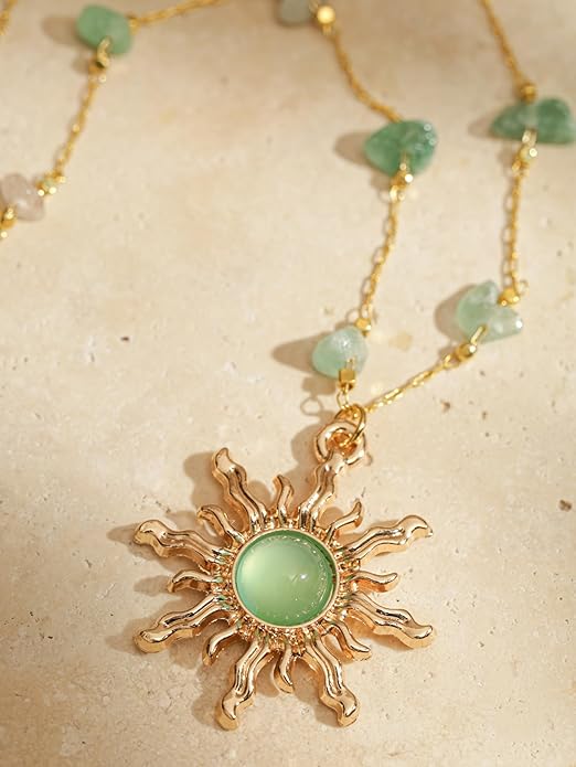 Sacina Sun Choker Necklace, Natural Crystal Necklace, Boho Hippie Jewelry, Christmas Jewelry Gift For Women