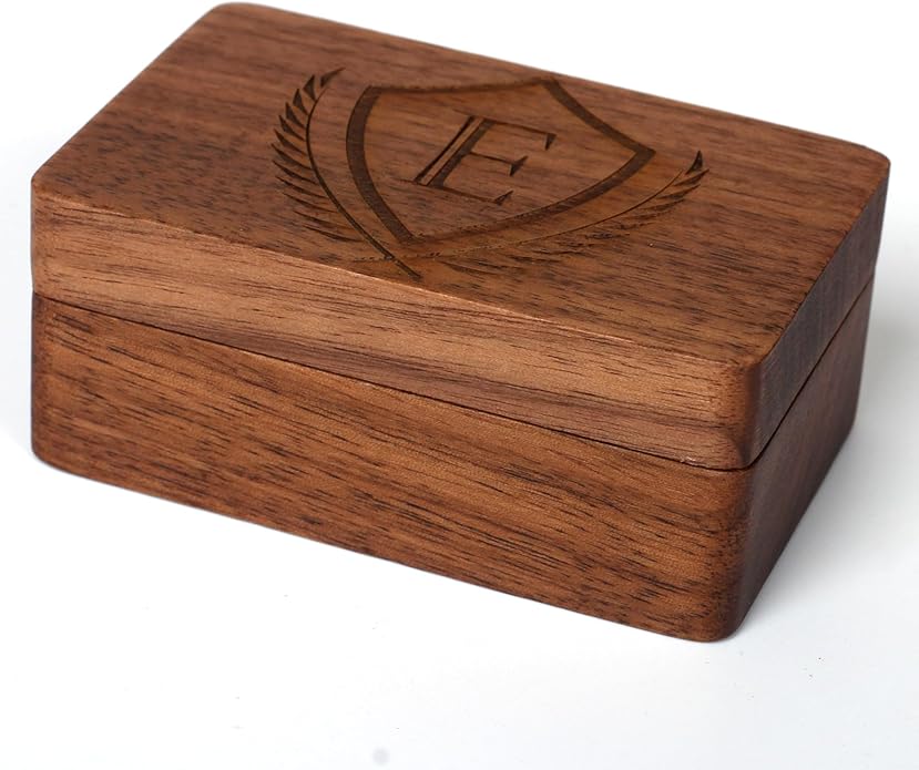 Mens Initial Cufflinks and Tie Clip A-Z Alphabet Letter Black Stainless Cuff Links Tie Bar with Engraved Walnut Wood Box Groom Groomsman Wedding Set