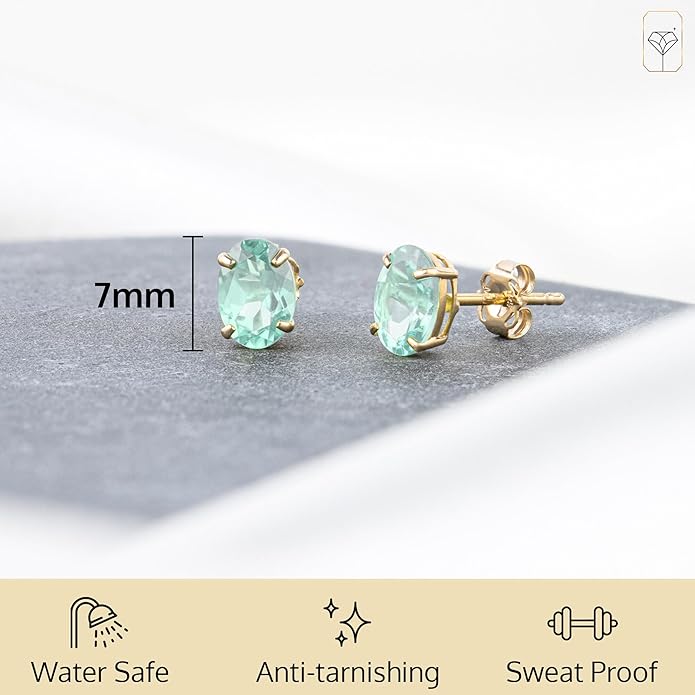14k Gold Oval Stud Earrings for Women with Push Backs | 7x5mm Gemstone Birthstone Earrings | Real 14 Karat Gold Earrings Studs | Hypoallergenic Gemstone Stud Earrings for Women by MAX + STONE