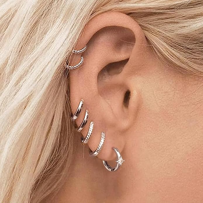 micuco 3 Pairs Small Hoop Earrings Set for Women, 14K Gold Plated Huggie Hoop Earrings for Men, Tiny Cartilage Hypoallergenic Earring Set
