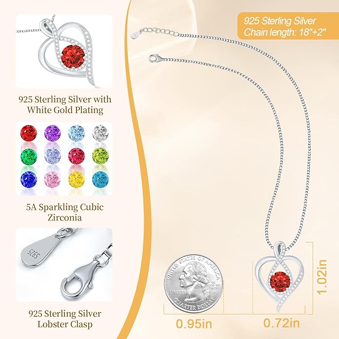 925 Sterling Silver Infinity Heart Necklace for Women, Rhodium Plated Cubic Zirconia Pendant Gift for Girlfriend Wife Mom - Anniversary Valentine's Day Birthday Present with Elegant Gift Box