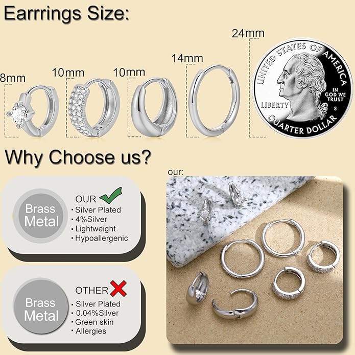 Small Gold Hoop Earrings Set for Women, 14K Gold Plated Lightweight Earrings Sets for Multiple Piercing, Hypoallergenic Huggie Gold Hoops Earrings for Women Jewelry