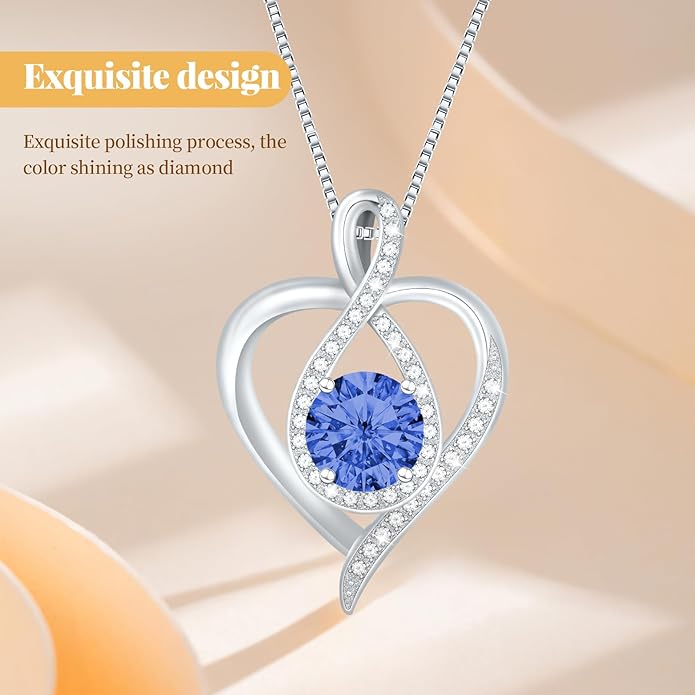 925 Sterling Silver Infinity Heart Necklace for Women, Rhodium Plated Cubic Zirconia Pendant Gift for Girlfriend Wife Mom - Anniversary Valentine's Day Birthday Present with Elegant Gift Box