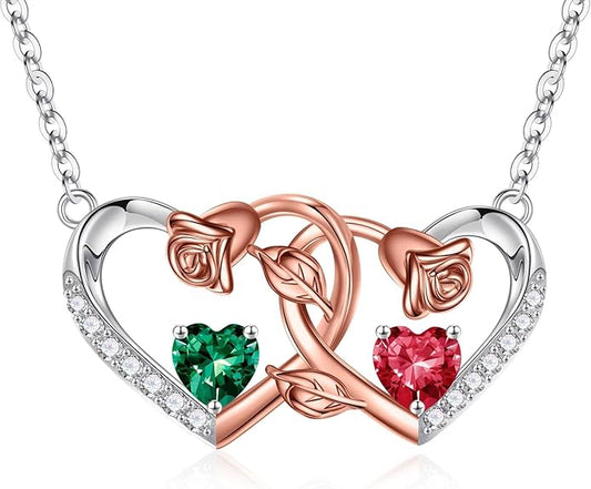 Iefil Chrismas Gifts for Wife - 925 Sterling Silver Rose Birthstone Necklace, Stocking Stuffers for Women Wife Girlfriend Mom