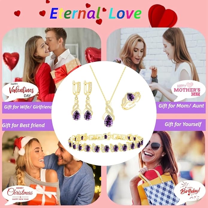 ZCGJWE Wedding Jewelry Set for Women Gem Necklace Earrings Bracelet Luxury Jewelry Set Birthday Valentine's Day Mother's Day Christmas Prom Jewelry Gift