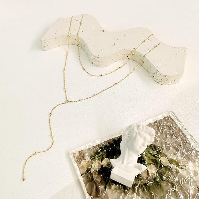 Gold Necklace for Women Trendy Lariat Y Necklace Dainty 14k Gold Plated/Silver Long Necklaces for Women Layered Beaded Drop Necklaces Simple Y-Shaped Chain Jewelry Gifts