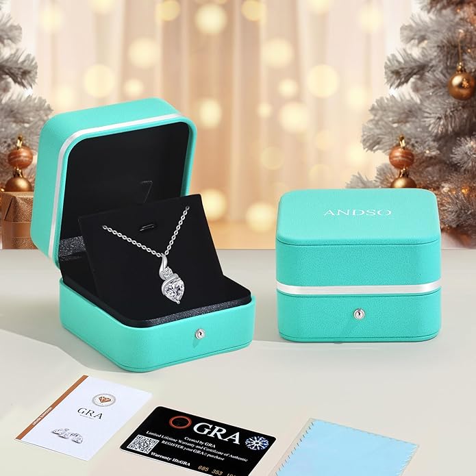 Moissanite Heart Pendant Necklaces for Women, 925 Sterling Silver Necklace with Birthstone, Ideal Anniversary Present or Birthday Christmas Valentine Mothers Day Jewelry Gifts for Mom Wife Her Girlfriend
