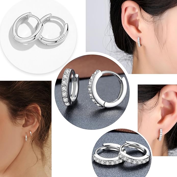 Cocadant 6 Pairs 925 Sterling Silver Small Hoop Earrings for Women,14k Real Gold Hypoallergenic Tiny Cubic Zirconia Cartilage Huggie Earring Sets for Multiple Piercing Trendy Jewelry 8/10/12mm