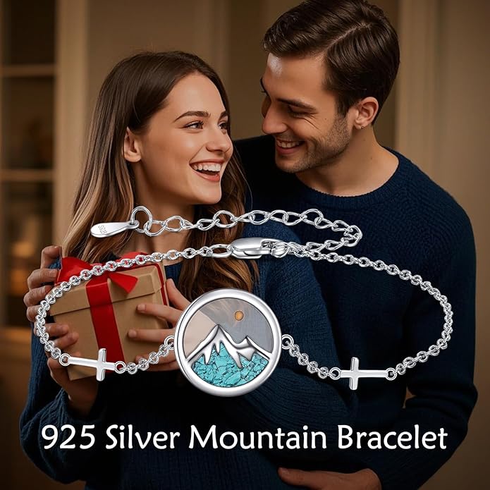 AOBOCO Mustard Seed Bracelet S925 Sterling Silver Mountain Cross Bracelets Christmas Christian Faith Jewelry Mothers Day Birthday Gifts for Mom