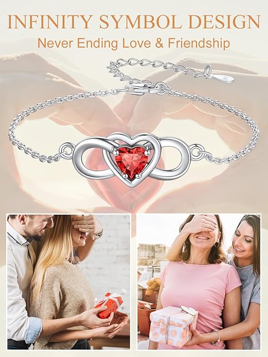 Custom4U Personalized Infinity Love Symbol Link Bracelets for Women 925 Sterling Silver Birthstone Bracelet Adjustable Engraved Chain Christmas Mother's Day Birthday Jewelry Gifts for Mom Her