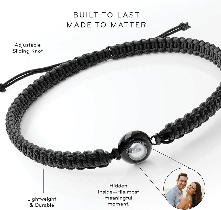 Lark & Loop Custom Bracelet with Picture Inside - Mens Bracelet - Customized Personalized Gifts for Men - Birthday Gifts for Boyfriend, Husband - Anniversary Presents for Him - In Memory of Loved One