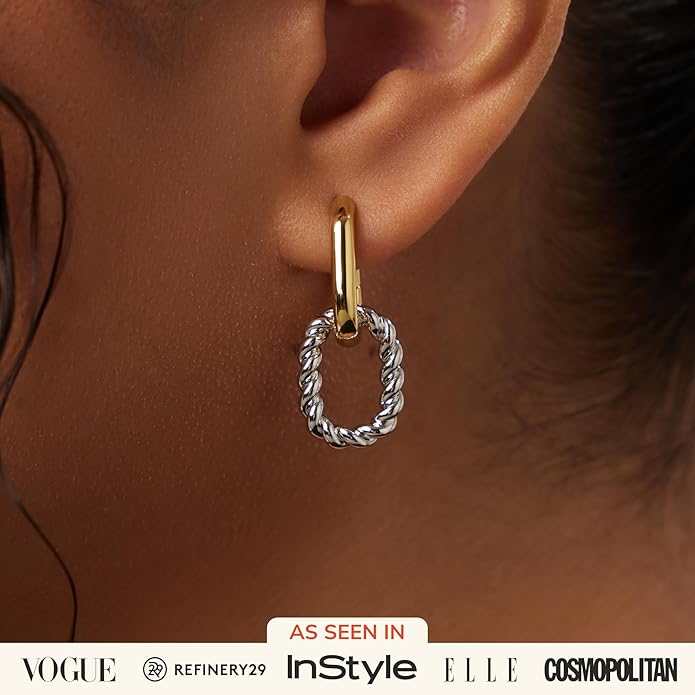 Ana Luisa Ash Double Hoop Earrings for Women - 14K Gold Plated, Silver & Two-Tone Drop Dangle Hoop Earring - Trendy Paperclip Link Huggie Hoop - Hypoallergenic, Water-Resistant & Tarnish-Free Jewelry