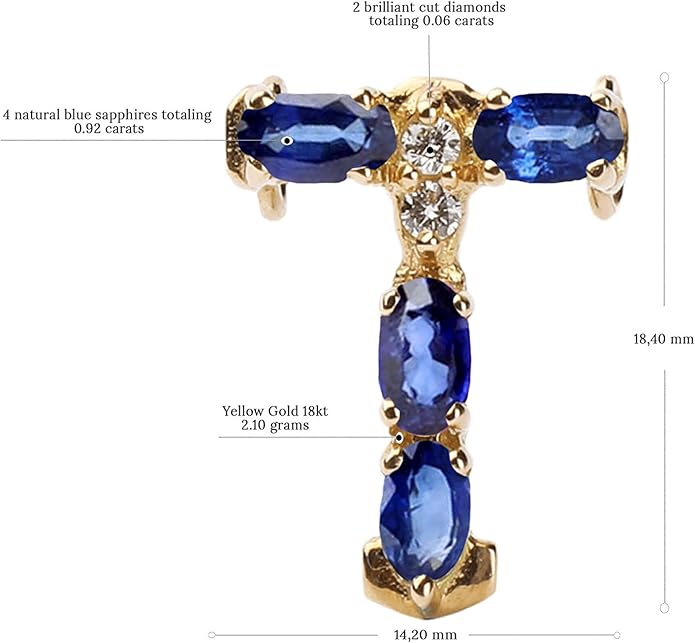 Albert Hern Blue Sapphire Initial Necklace With Diamonds & 18K Gold Chain | Irresistible Letter Pendants Jewelry | Perfect Valentine’s Day, Anniversary & Birthday Gift