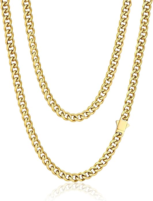 PROSTEEL Miami Cuban Link Chain for Men, 18K Gold/Black/Stainless Steel Necklace,6mm/9mm/12mm Width, Upgrade Clasp & Durable Chain for Mens Womens Jewelry,18"-30",with Gift Box