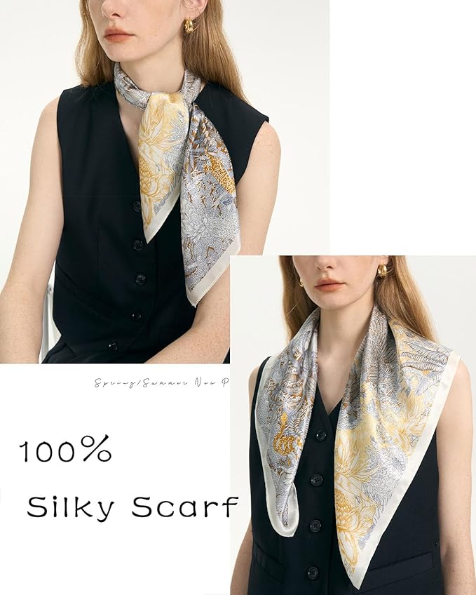 kcctoo 27.5" Mulberry Silk Feeling Head Scarf Women's Fashion Square Neck Satin Scarfs for Bag Hair Scarves Gift
