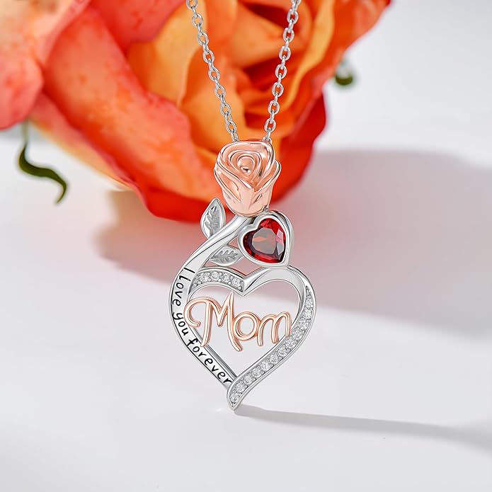 Mother's Day Necklace Gifts 925 Sterling Silver Mom/Wife/Grandma/Nana/Family I Love You Mom Necklace for Women Jewelry Birthday Gifts for Couple