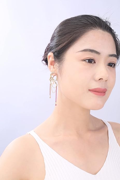 Unique Abstract Face Art | Dangle Statement Long Earrings for Women | Rhinestone Tassel Handmade Chandelier Earrings