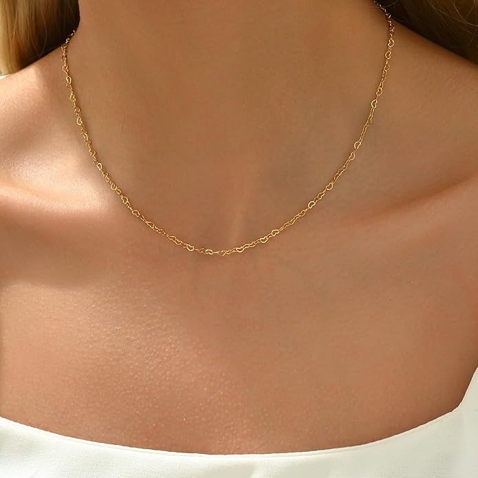 Gold Chain Necklace for Women Dainty 18K Gold Plated Thin Satellite Beaded Turquoise Necklace Simple Gold Boho Jewelry