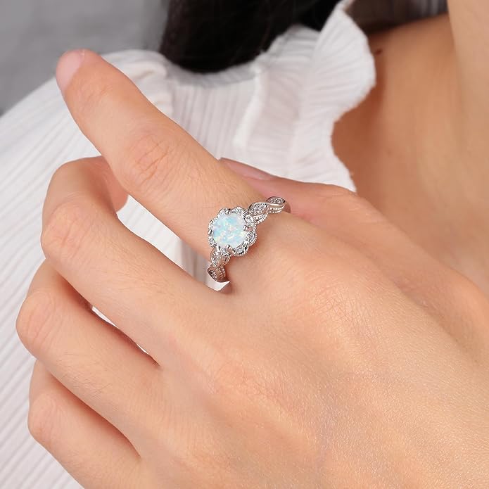 CiNily 18K Gold Plated Opal Ring-White Fire Opal & Amethyst & Cubic Zirconia Women Jewelry Gemstone Engagement Anniversary Ring Size 5-13