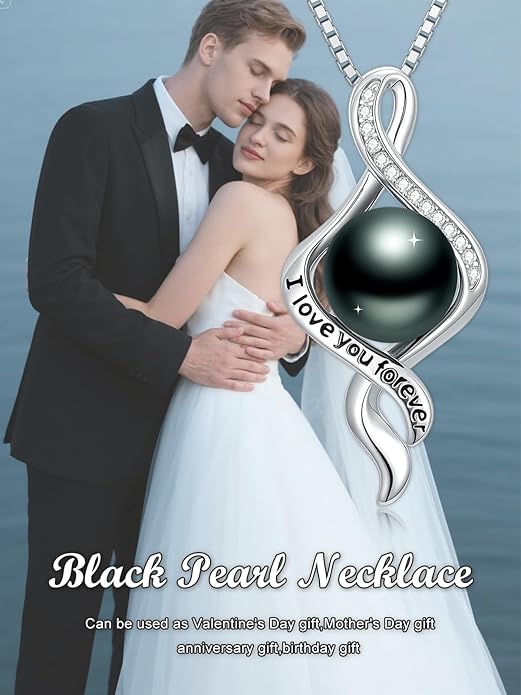 KANNSOAR Tahitian Black Pearl 18K White Gold Plated Sterling Silver Heart/Infinity/Four Leaf Clover Pendant Necklace Jewelry Gifts for Women Wife Mom Girlfriend Wedding Birthday Anniversary Christmas