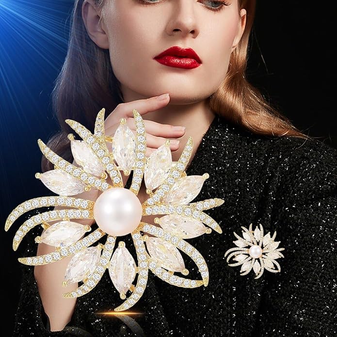 UNVAK Rhinestone Flower Brooch - Crystal Flower Pin for Women - Valentine's Day & Mother's Day Gift