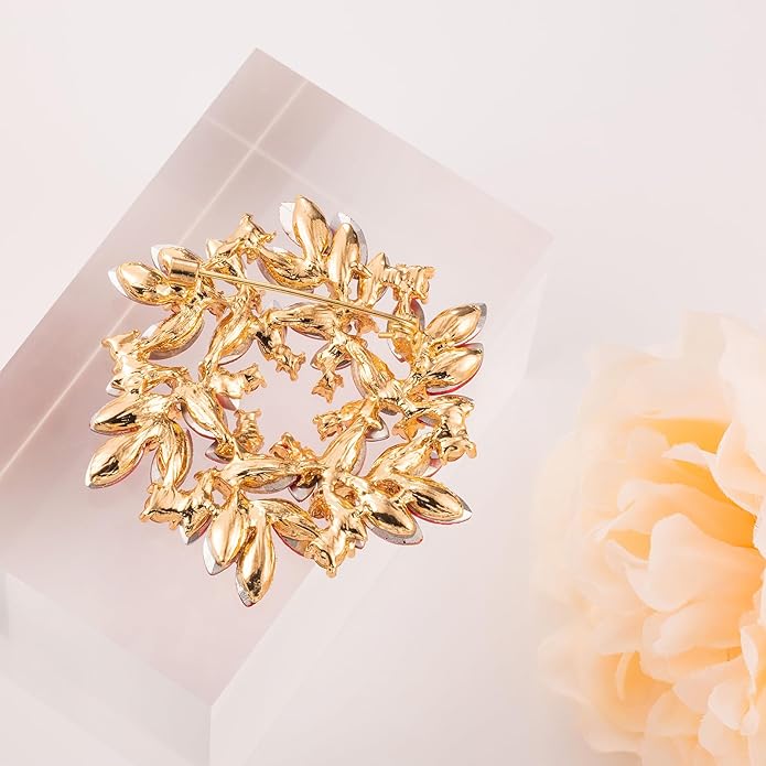 LAXPICOL Fashion Sparkly Austrian Crystal Flower Brooch Pin for Women Elegant Wedding Bridal Broach Pin 2"*2"