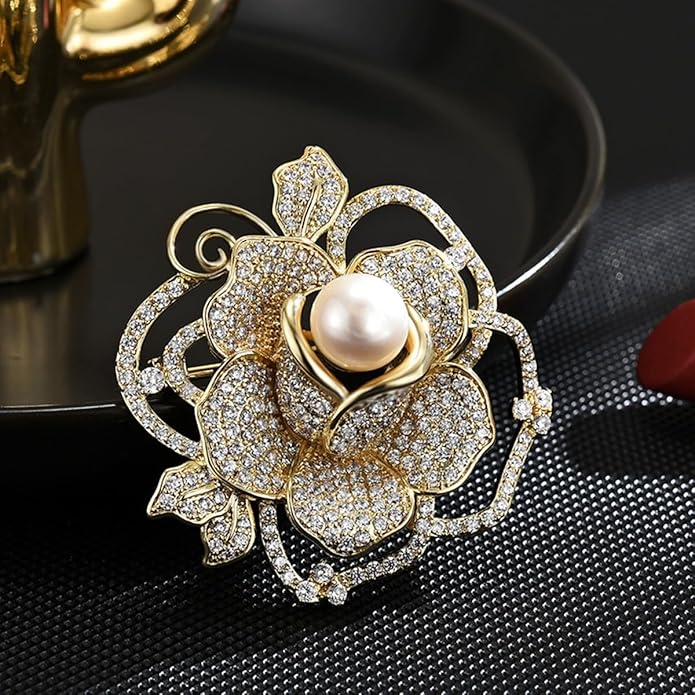 Flower Brooch Pin - Rhinestone Flower Pin 18k Gold Plated - Thanksgiving Day, Birthday, Wedding Gifts for Mom, Wife