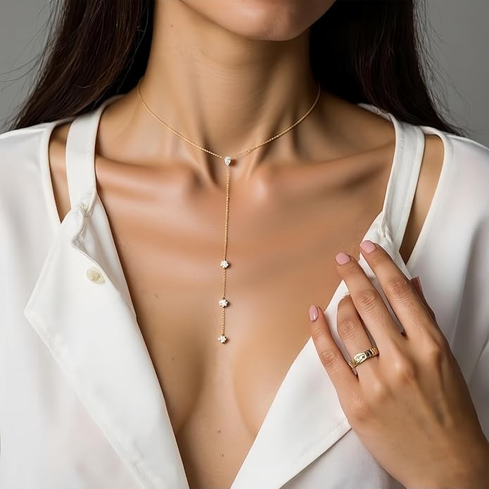 Irregular Y2k Long Y-shaped Necklace with Zircon Inlaid Sparkling Brick Tassel Pendant Double-Layer Chain High-end Fashion Accessory Women's