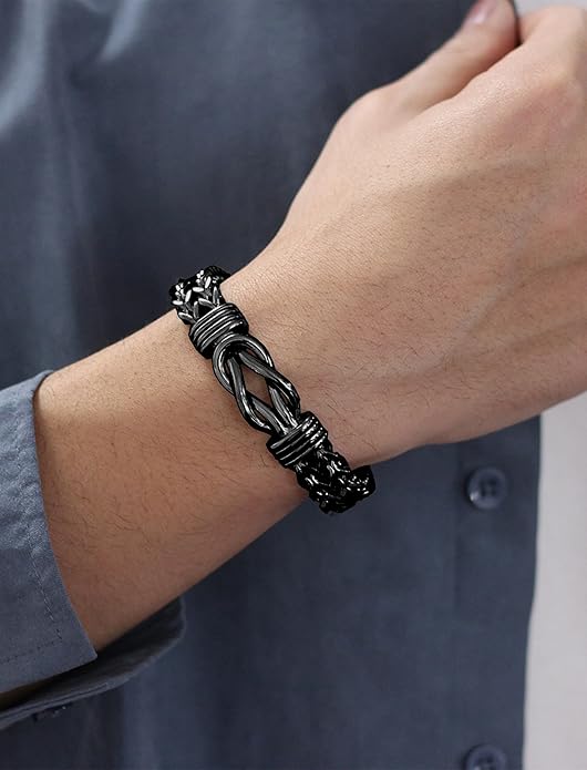 STARCHENIE Infinity Knot Bracelet for Men 316L Stainless Steel Double Layered Braided Franco Chain Bracelet