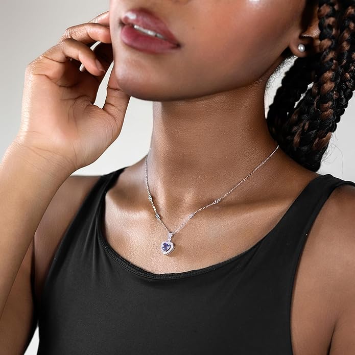 Pendant Necklaces for Women 925 Sterling Silver with Moissanite & Genuine Jewelry, Lucky Clover, Butterfly, Pink Crystal Heart Design, 14K White Gold Plated Nacklace, Mom Wife Women's Birthday Gifts