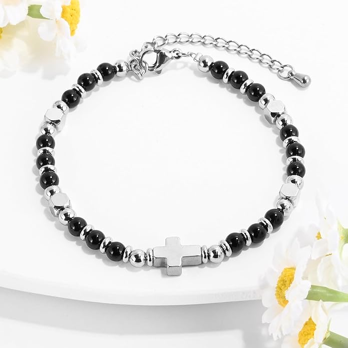VIBILIA Cross Beaded Bracelets for Women, Inspirational Natural Heart Religious Bracelets for Women, Birthday Christian Gifts for Women on Thanksgiving Christmas Gifts