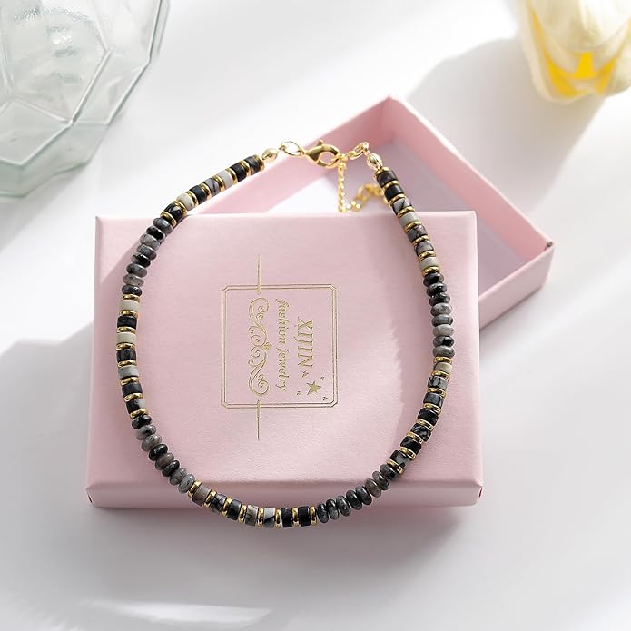 XIJIN Natural Stone Beaded Anklets for Women Handmade Beach Boho Turquoise Beads Ankle Bracelet Jewelry Gift for Her