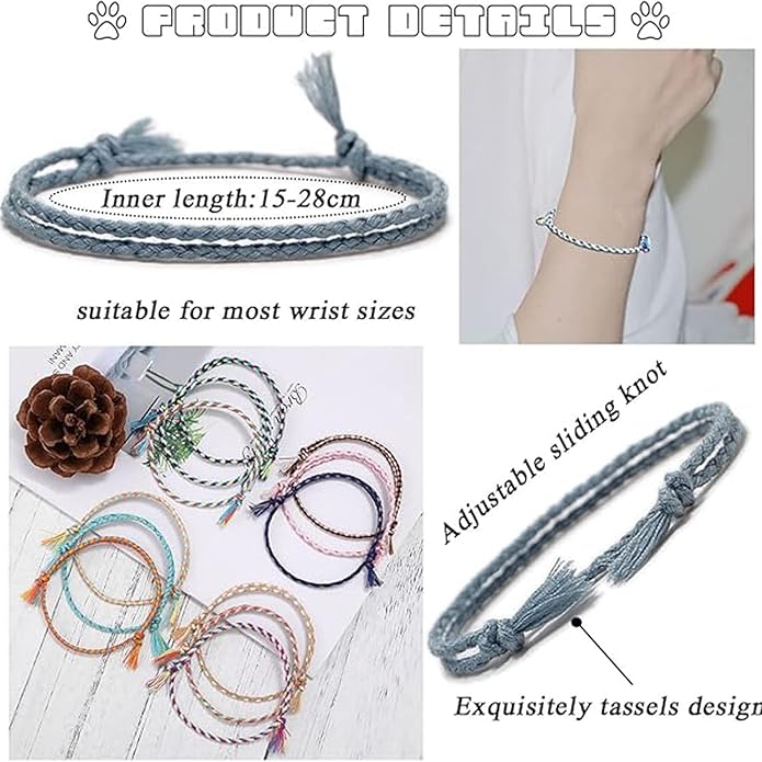 cobee 30Pcs Woven Wrap Friendship Bracelets Handmade, Handmade Friendship Braided Bracelet, Adjustable Colorful Tassels Cotton Rope Bracelets Jewelry, Suitable for Women, Men, Teenagers Mixed Colors