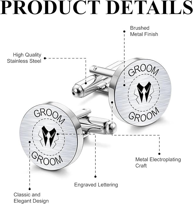 LADY & HOME Cufflinks for Men, Stainless Steel Tuxedo Shirt Cuff links with Gift Box, Gifts for Groom Groomsman Husband Father