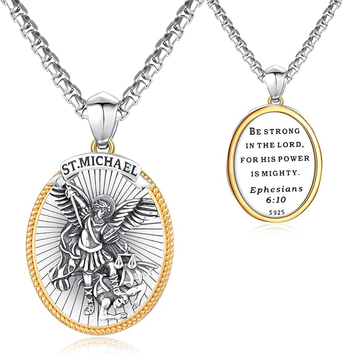 Taioiat Saint Necklace 925 Sterling Silver St Necklace Amulet Pendant Jewelry Religious Gift for Men Women