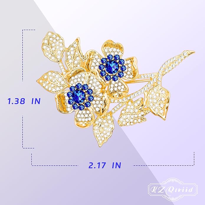 KZQtriid Brooches For Women,14k Gold Plated Copper,Cubic Zirconia Roseate Love Brooch Pins For Women ，Cubic Zirconia Broach，Flower Broach