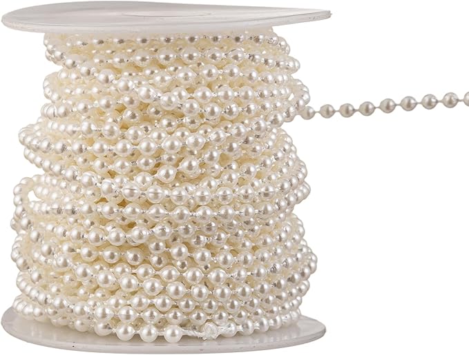 YoungJewl 3mm Millet Beads Crafts Faux Pearl Beads Garland Pearl Bead Roll Strand of Pearls to Decorate Floral Centerpieces Wedding Party Favor Christmas Tree(33 Feet Ivory)