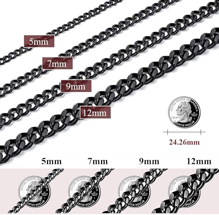 FindChic Men Curb Chain Necklace 18K Gold Plated/Stainless Steel/Black Chunky Double Tight Cuban Link Hip Hop Neck Chains for Men Boys 3.5MM/5MM/6MM/7MM/9MM/12MM 14''-30'' 8 Length Options (Send Gift Box)
